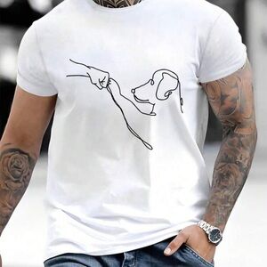White T-Shirt with Dog Line Art